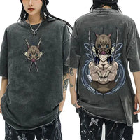A vintage washed Demon Slayer Serpent Hashira Iguro Obanai T Shirt in a casual, oversized style for men and women.
