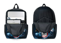 A pink Demon Slayer Backpack 3-piece set featuring Kamado Nezuko anime art, including a schoolbag, shoulder bag, and pencil case for students.