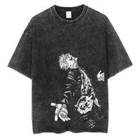 A vintage-style Anime Washed T-shirt made of 100% cotton, featuring an oversized Harajuku streetwear fit for men and women.