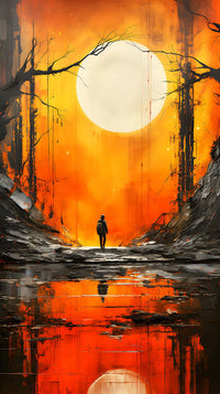Solitary Journey: Lone Traveler Sunset Abstract Landscape | Digital Art Print 🌇