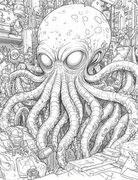 Steampunk Octopus Adult Coloring Page - Intricate Sci-Fi Fun!
