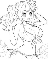 Tropical Breeze Anime Beach Girl Coloring Page - Infinite Visibility