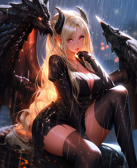 Twilight Gaze: Alluring Anime Demon Girl Art - Infinite Visibility
