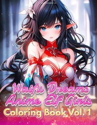 Seductive anime elf girl coloring page from Waifu Dreams Volume 1 PDF book for adults - alluring fantasy art by Infinite Visibility