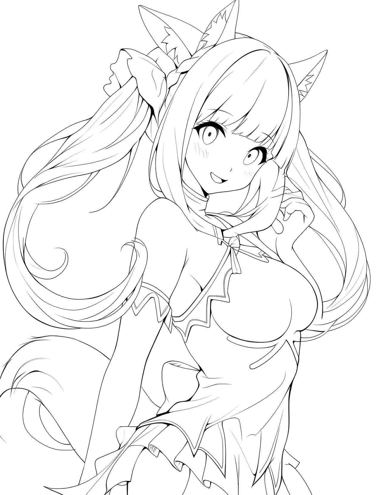 Whimsical Fox Anime Girl Coloring Page - Infinite Visibility
