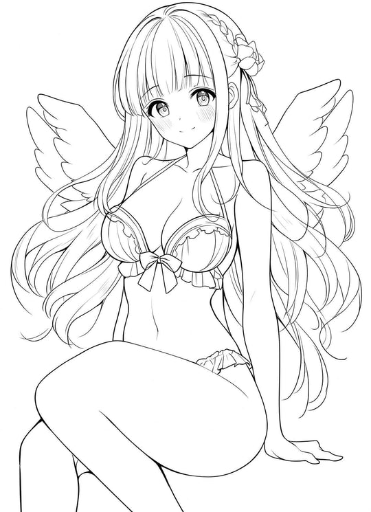 Whispers of Icarus: An Anime Fallen Angel Coloring Page