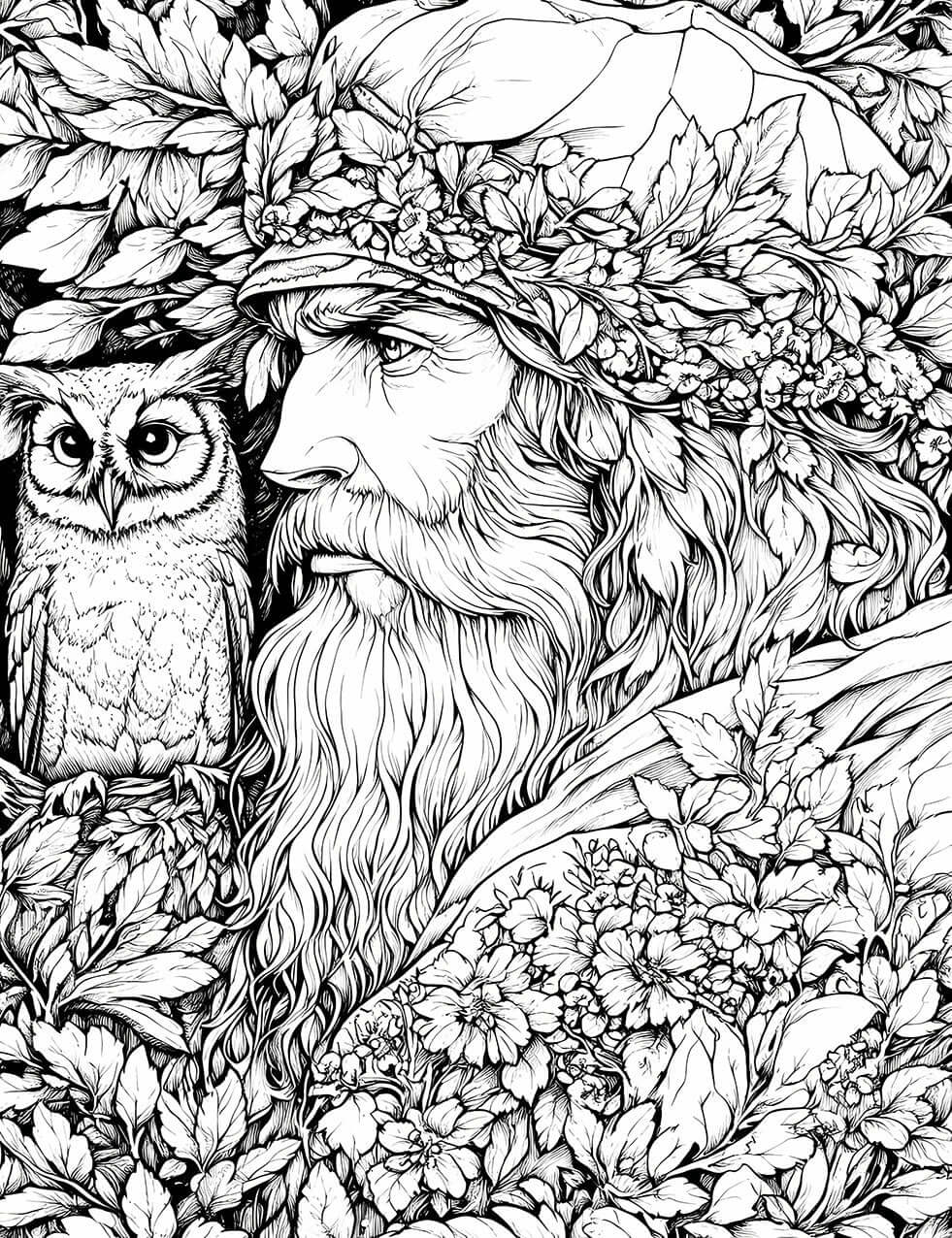 Wise Man & Owl in Bloom - Adult Coloring Page | Infinite Visibility