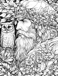 Wise Man & Owl in Bloom - Adult Coloring Page | Infinite Visibility