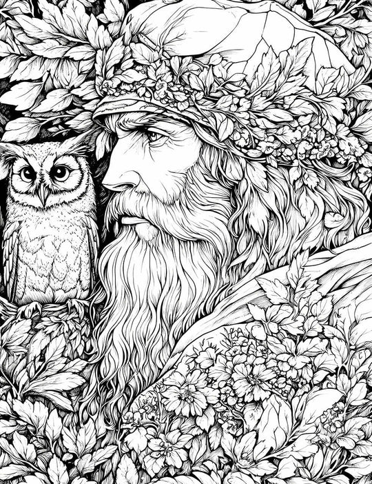 Wise Man & Owl in Bloom - Adult Coloring Page | Infinite Visibility