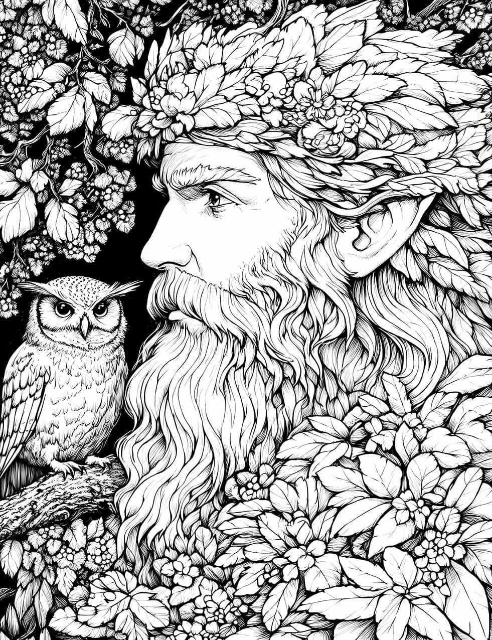 Woodland Elf & Wise Owl - Adult Coloring Page | Infinite Visibility